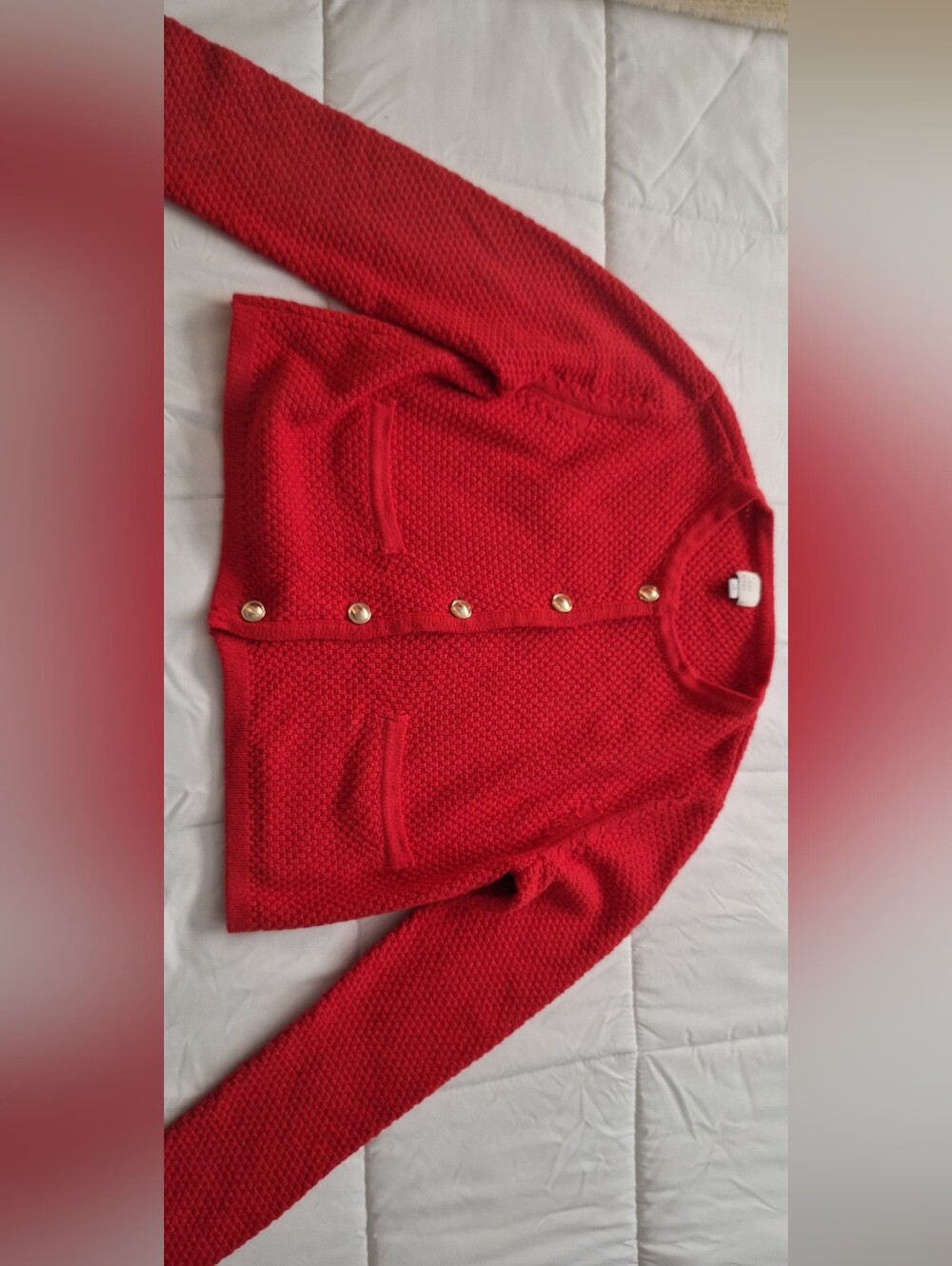 a new day Red Textured Knit Cardigan with Gold Buttons
